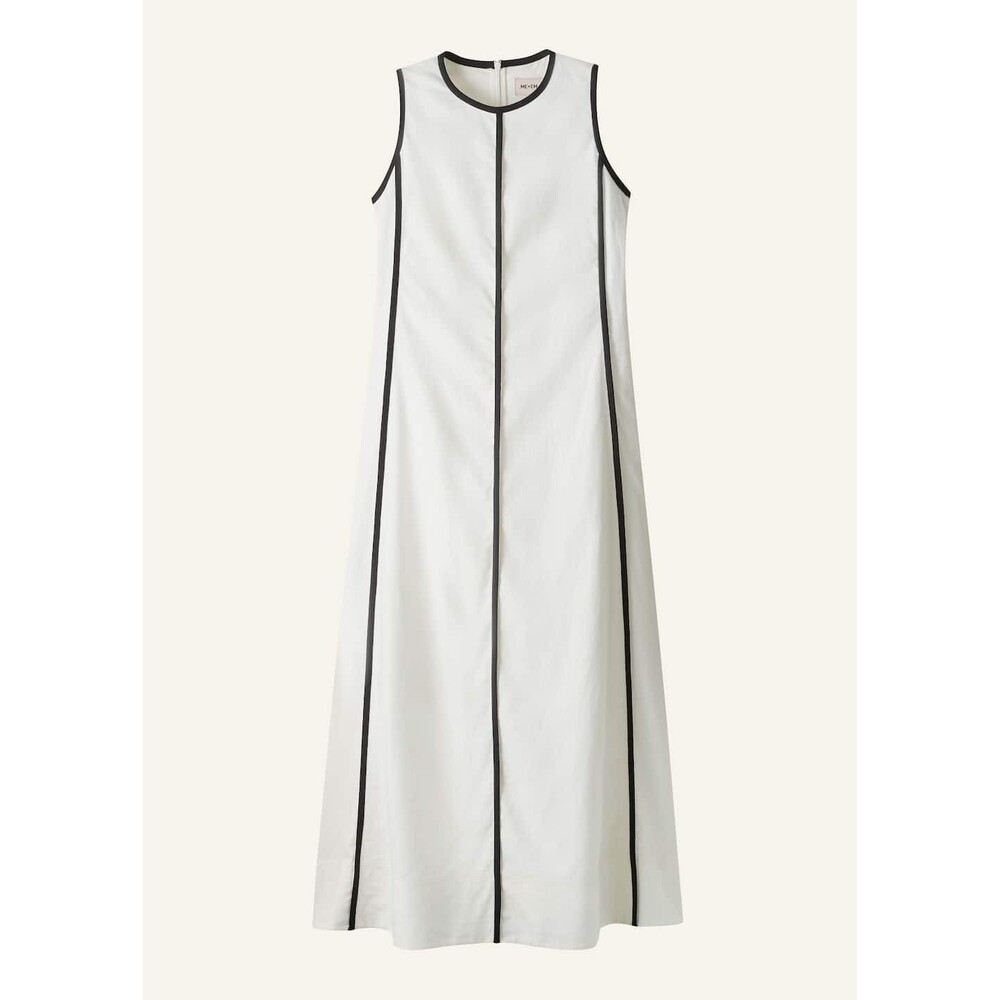 ME+EM Creaseless Linen Effortless Summer Maxi Dress NEW WM 14 Soft White/Black